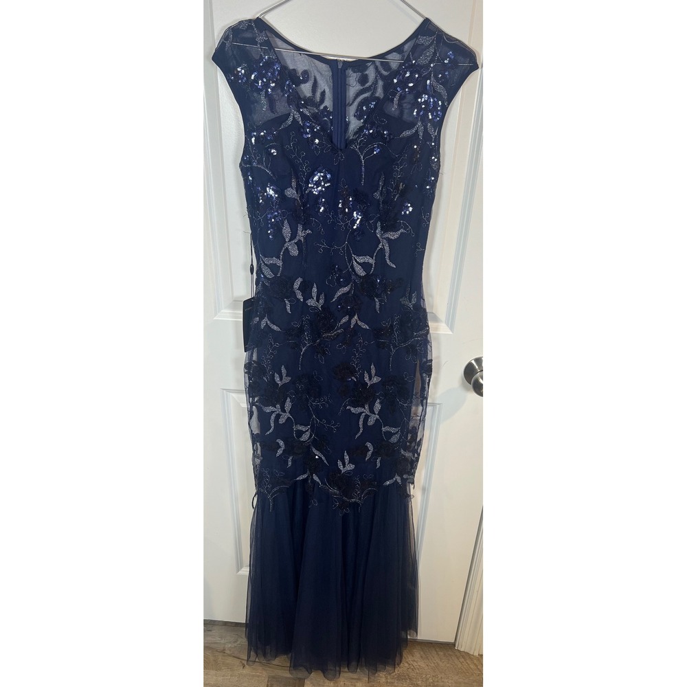 Ever-Pretty Womens Gown Floral Sequin Embroidered‎ Navy Blue Size 4 NWT